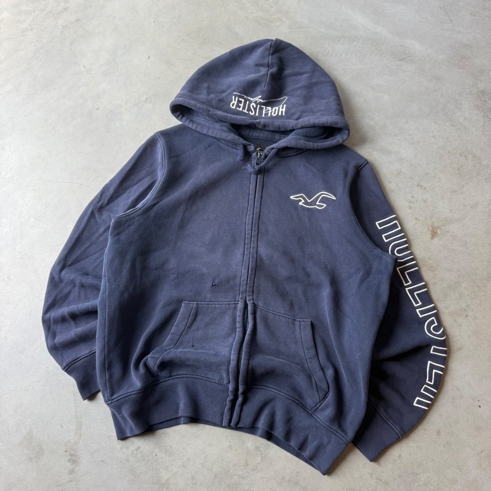 Hollister Mens Blue Full Zip Hoodie Must Have Collection Logo Navy Size M